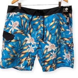 Volcom NWT 40 Mod-Tech Boardshorts Tropical Hideout Mens Blue Floral Surf Swim